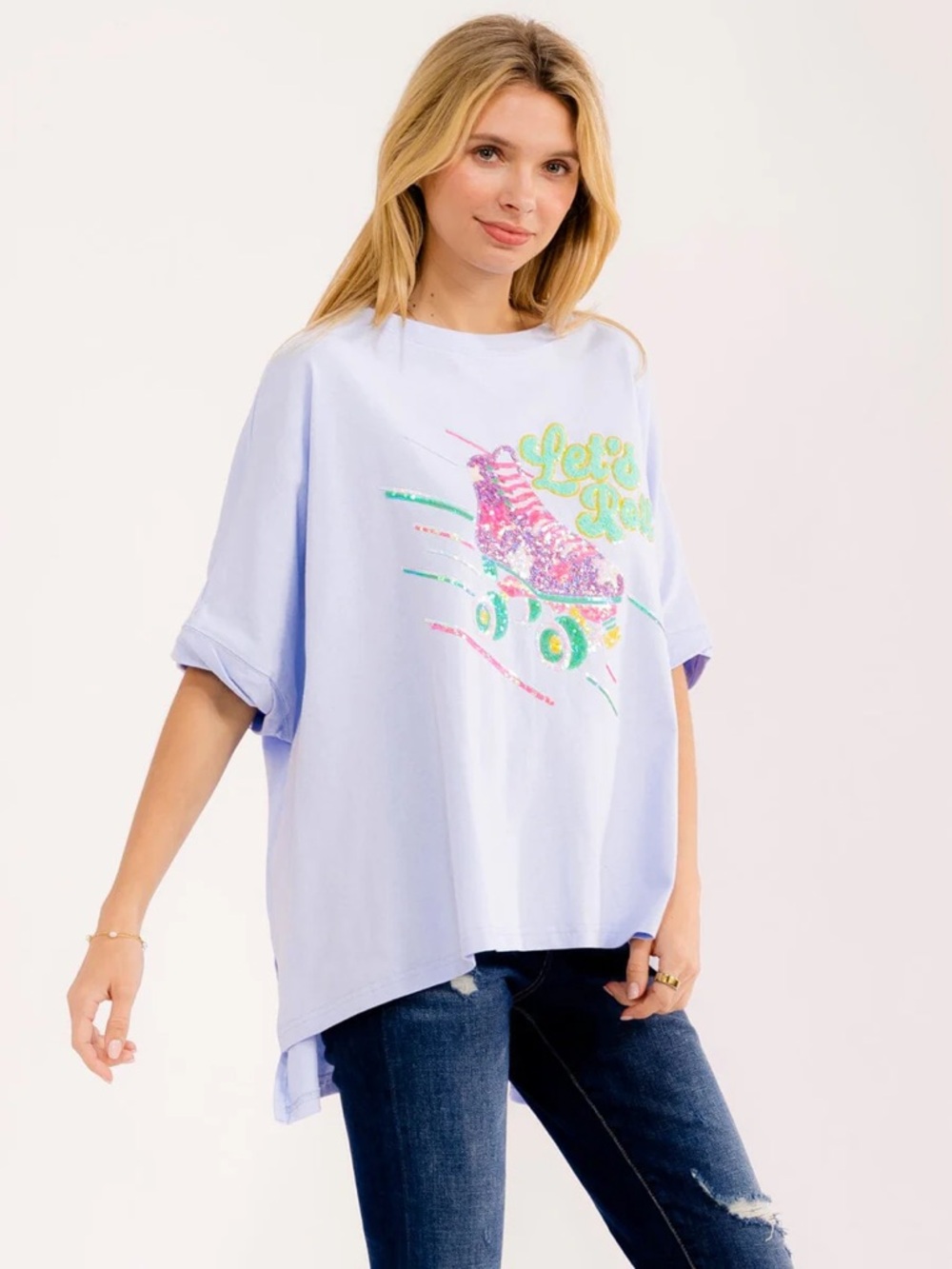 123 • Blue Graphic Sequins Roller Skate Oversized Tee